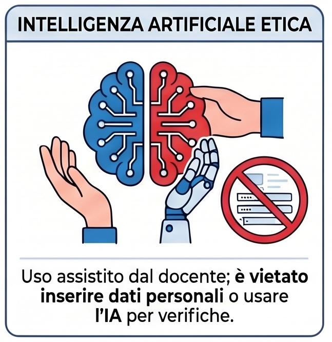 Intelligenza Artificiale etica: uso assistito dal docente; è vietato inserire dati personali o usare l'IA per le verifiche