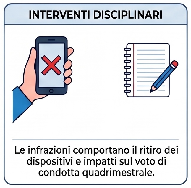 Interventi disciplinari: le infrazioni comportano il ritiro dei dispositivi e impatti sul voto di condotta quadrimestrale