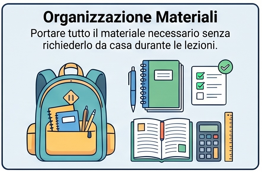 Organizzazione materiali: portare tutto il materiale necessario senza richiederlo da casa durante le lezioni